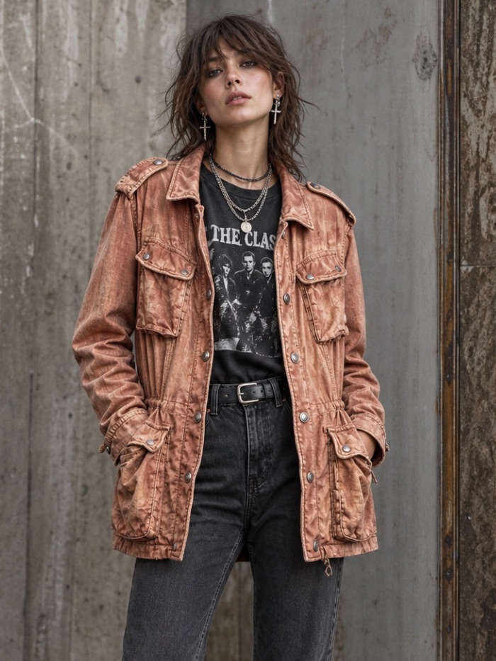 Free People Not Your Brothers Jacket S Acid Wash Copper Cargo Military Steampunk